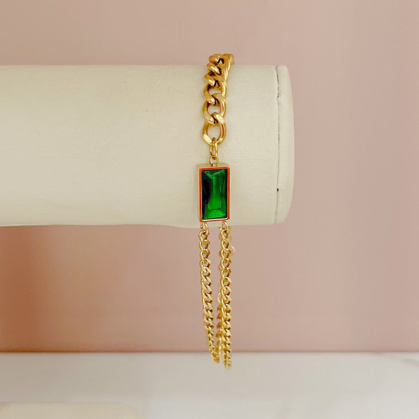 PULSERA CRISTAL VERDE DOBLE CADENA