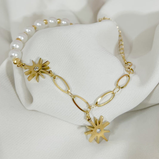 BRAZALETE DESTELLOS Y PERLAS