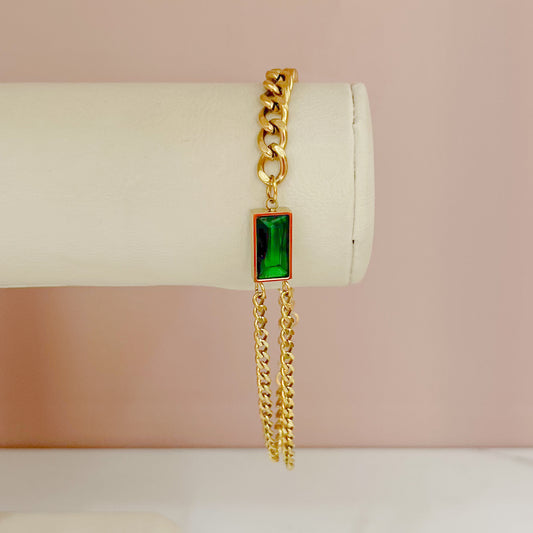 PULSERA CRISTAL VERDE DOBLE CADENA