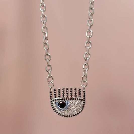 COLLAE OJO ZIRCONIAS PLATEADO