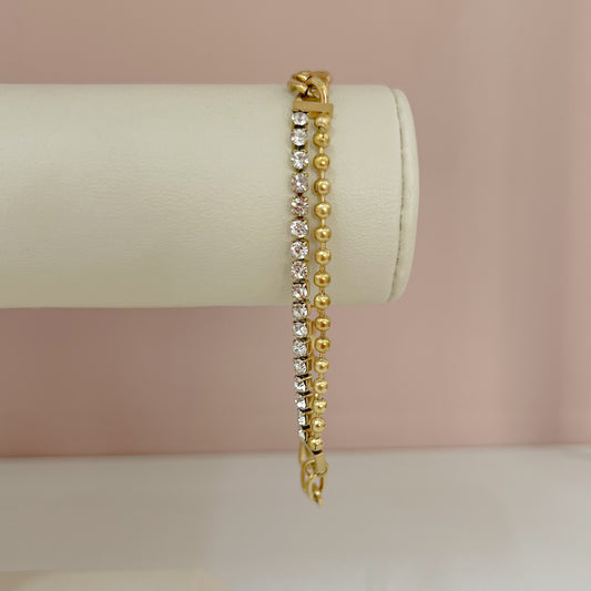 PULSERA CRISTALES DOBLE CADENA