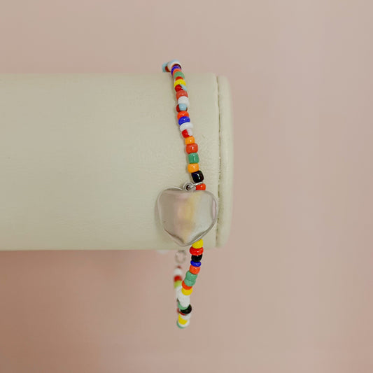 PULSERA COLORES CORAZÓN PLATEADO