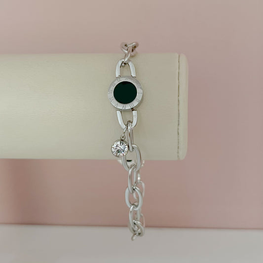 PULSERA CÍRCULO NEGRO PLATEADA