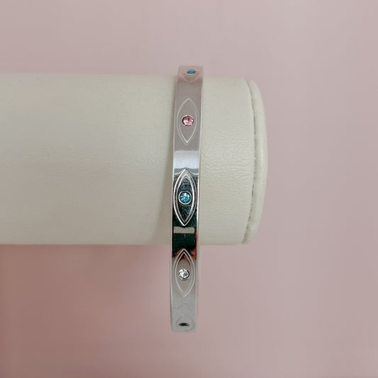 BRAZALETE OJITOS COLORES PLATEADO