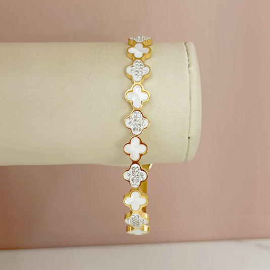 BRAZALETE TRÉBOL BLANCO CRISTAL