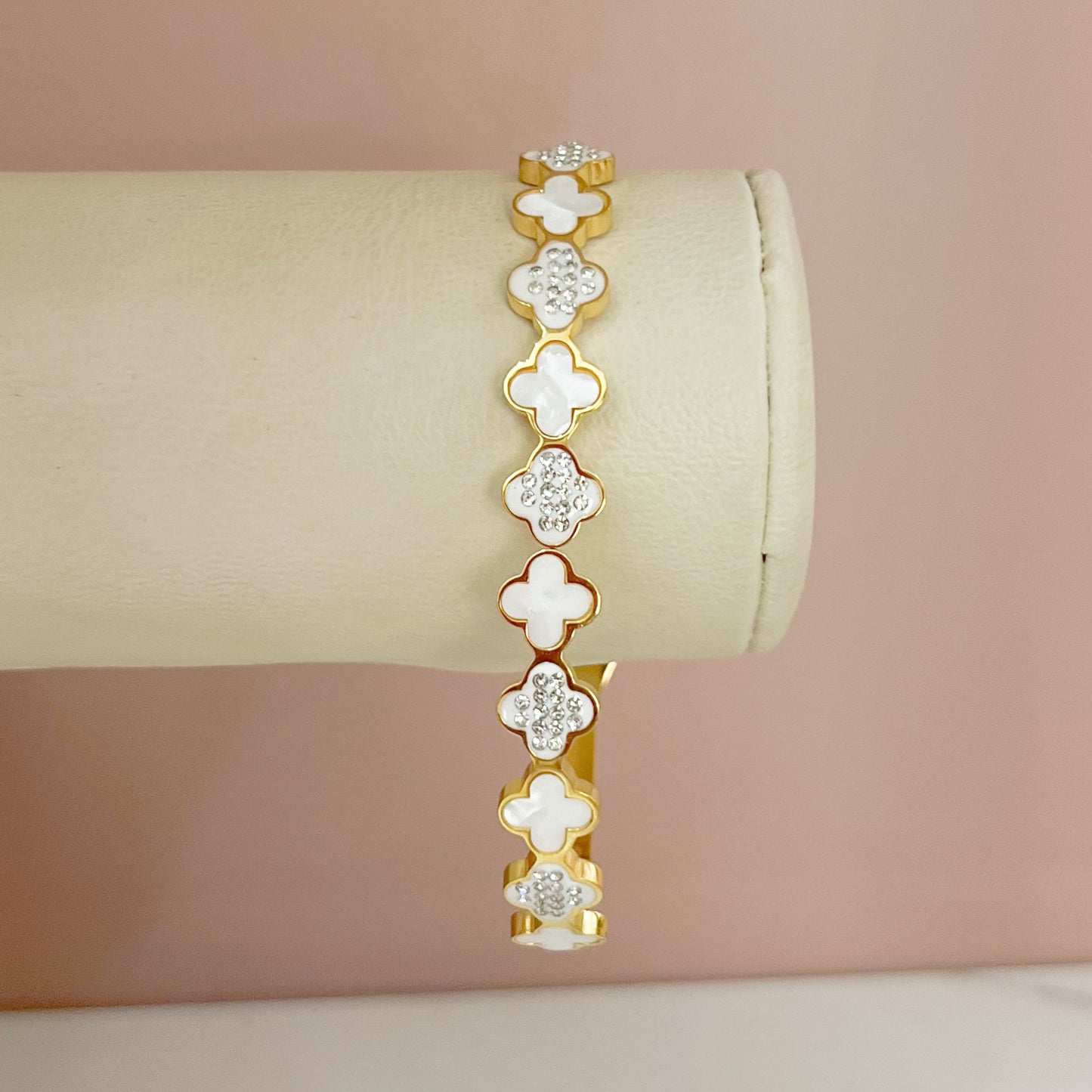 BRAZALETE TRÉBOL BLANCO CRISTAL